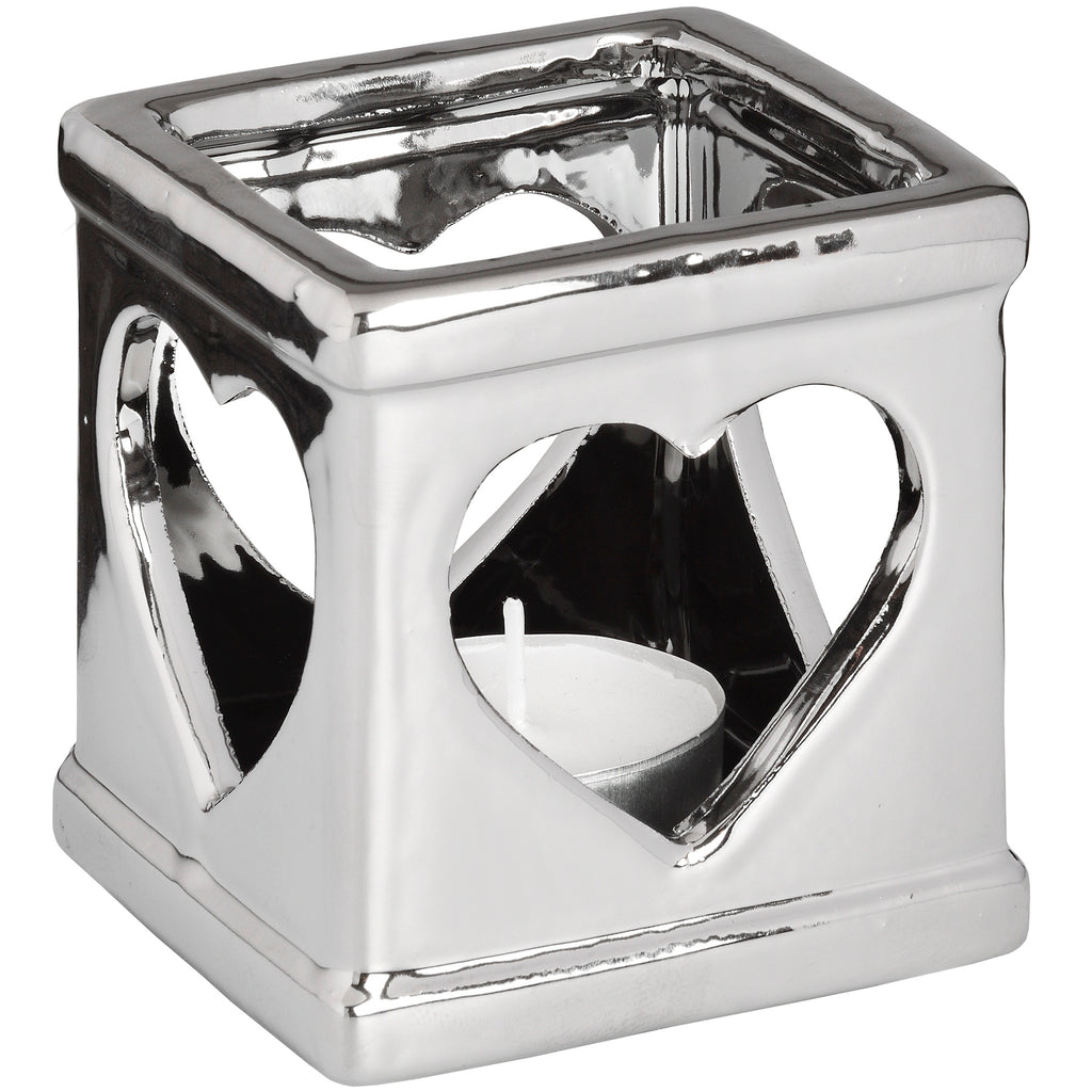 Silver Ceramic Heart Tealight Holder - Stylemypad