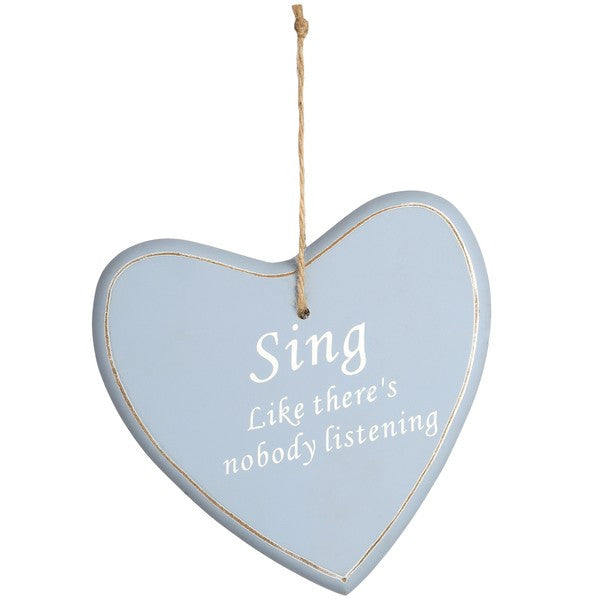 Large Wooden Hanging Heart 'Sing Like There's Nobody Listening' - Stylemypad