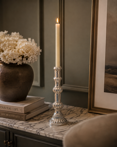 Large Metallic Ceramic Candle Stick With Ridge Detailing