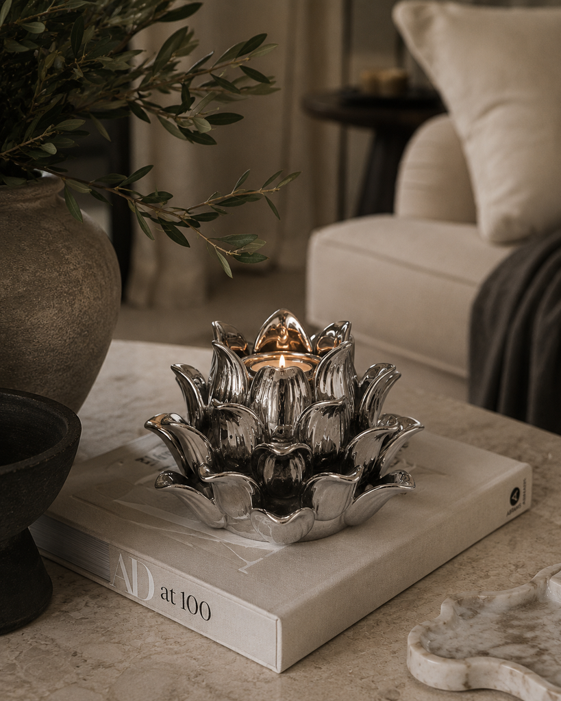 Large Silver Acorn Tea Light Holder