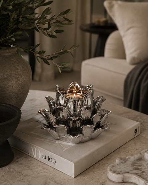 Large Silver Acorn Tea Light Holder