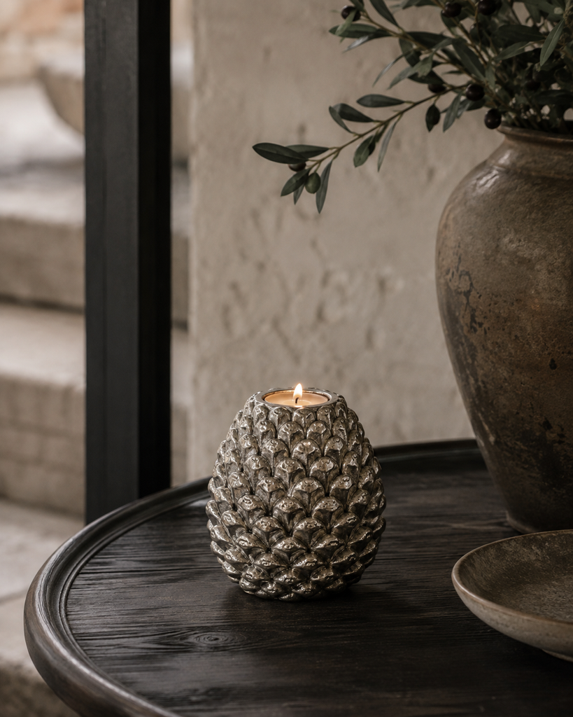 Medium Silver Pinecone Candle Holder