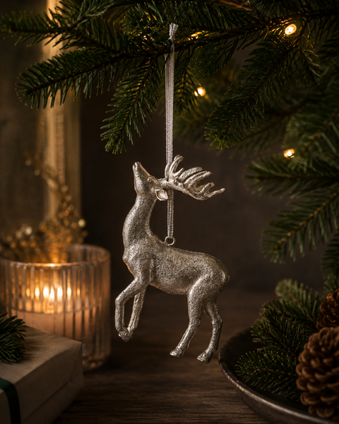Hanging Silver Stag Decoration