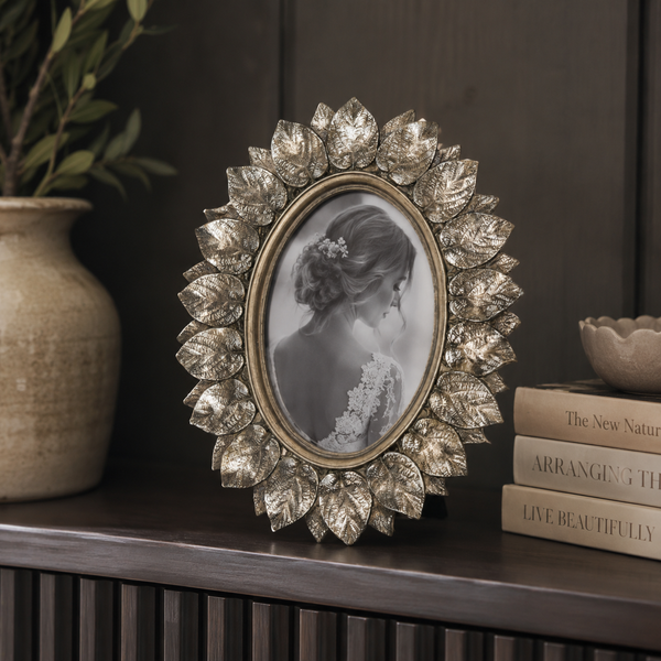 Antique Metallic Layered Leaf Design Photo Frame 4x6