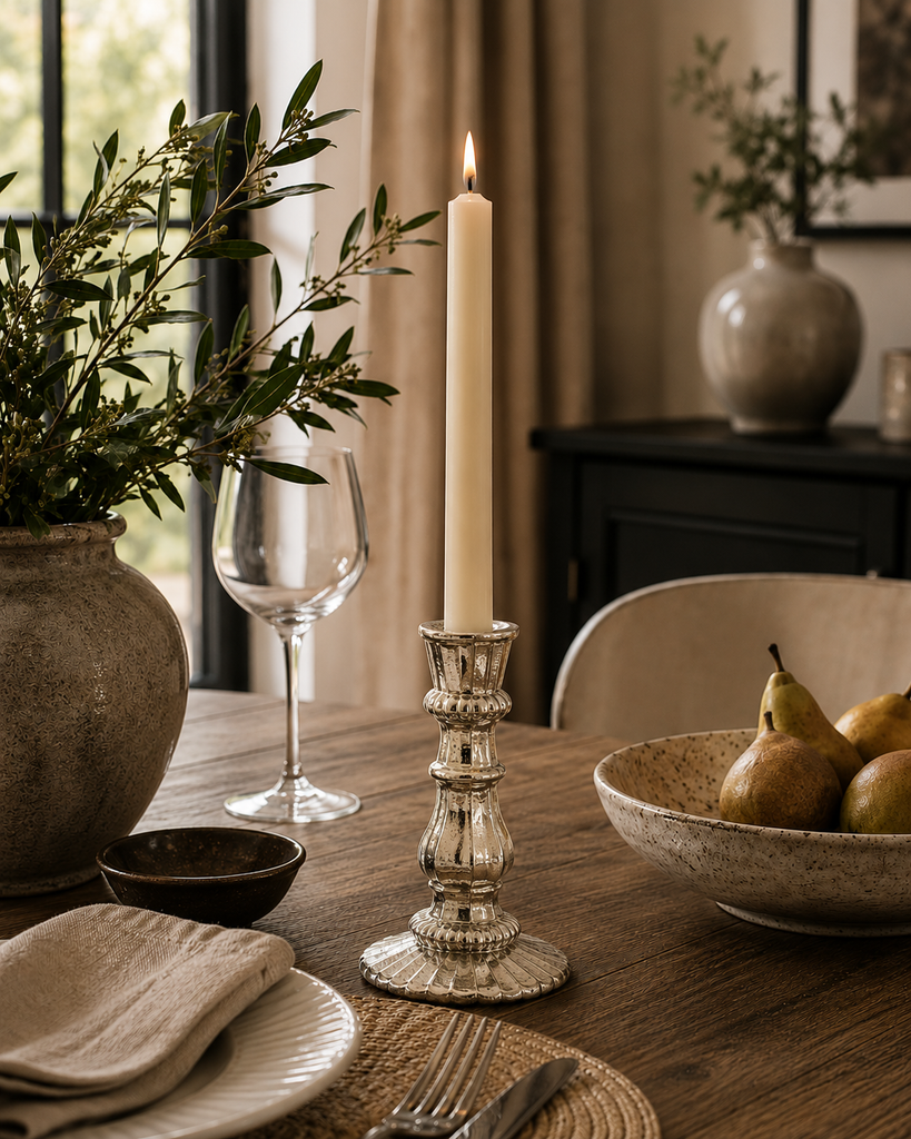 The Noel Collection Silver Foil Effect Dinner Candle Holder