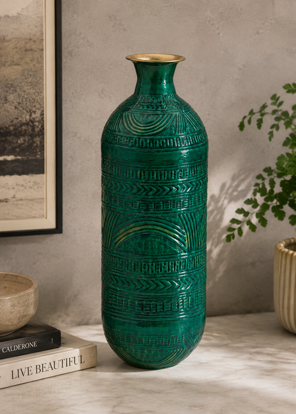 Aztec Collection Brass Embossed Ceramic Dipped Lebes Vase