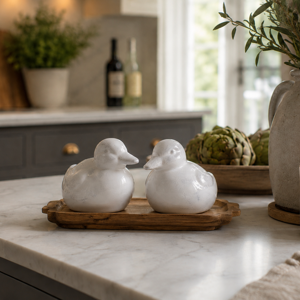 Pair Of White Salt & Pepper Ducklings