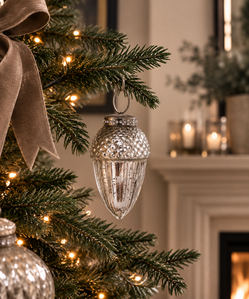 The Noel Collection Small Silver Hanging Acorn Decoration