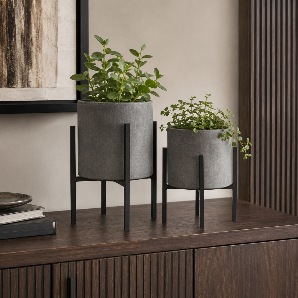 Set Of Two Cylindrical Table Top Planters