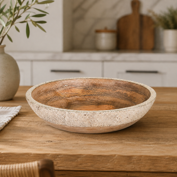 Wooden Bowl With Silver Metallic Detail