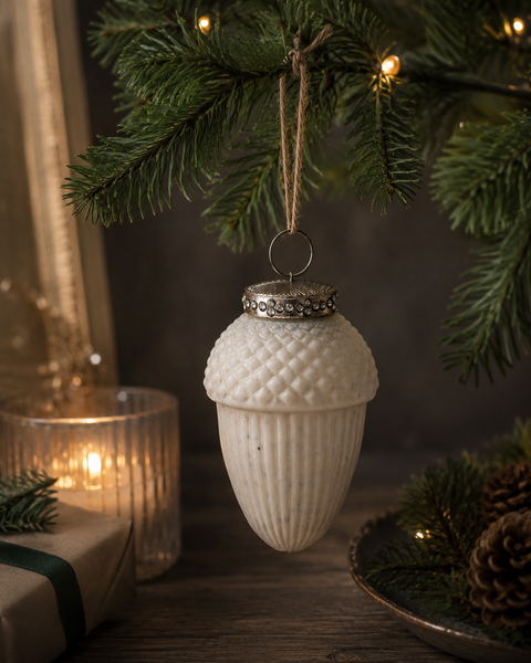 The Noel Collection White Hanging Acorn Decoration