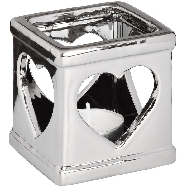 Silver Ceramic Heart Tealight Holder - Stylemypad