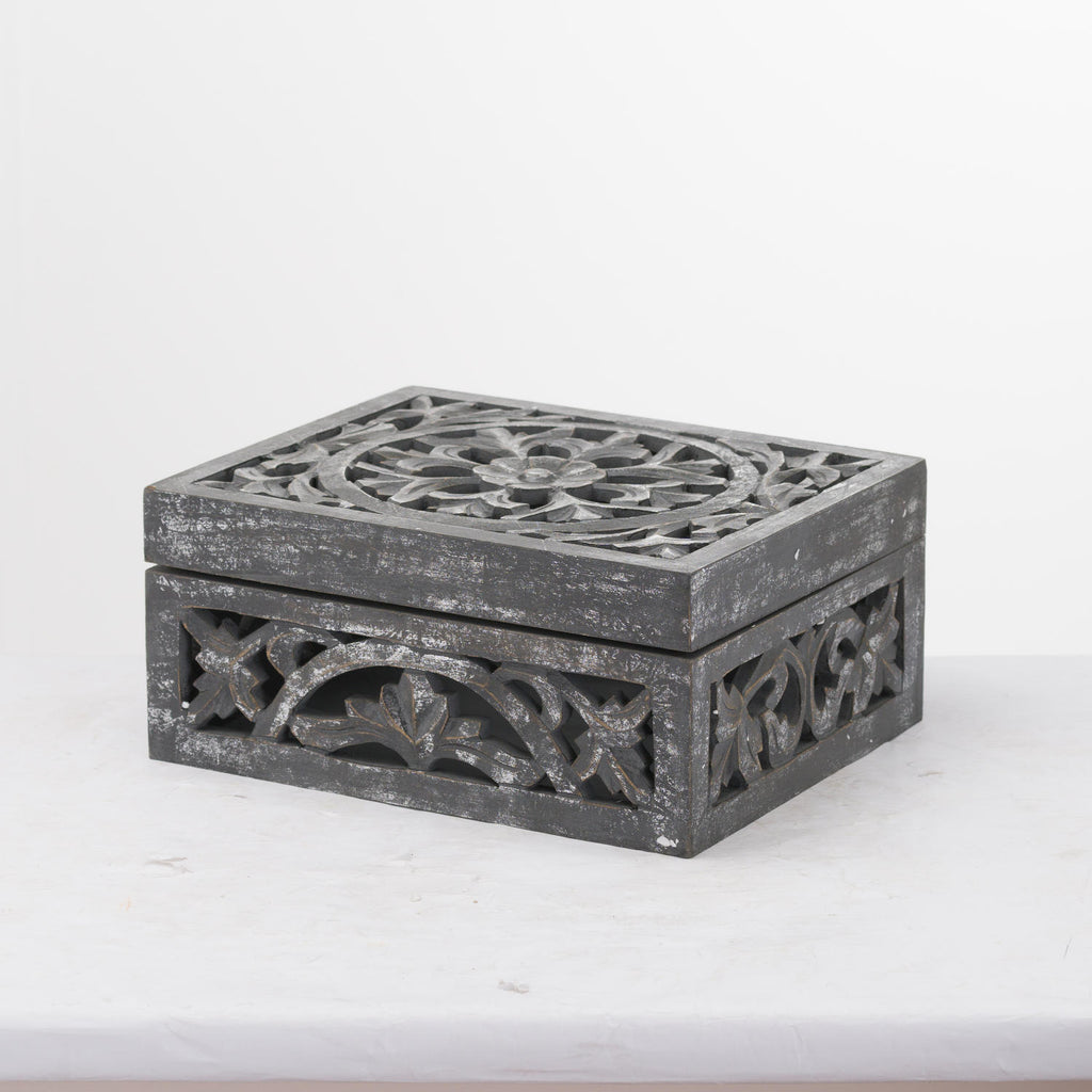Lustro Carved Antique Metallic Wooden Box