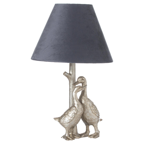 Silver Pair Of Ducks Table Lamps With Velvet Shade - Style My Pad