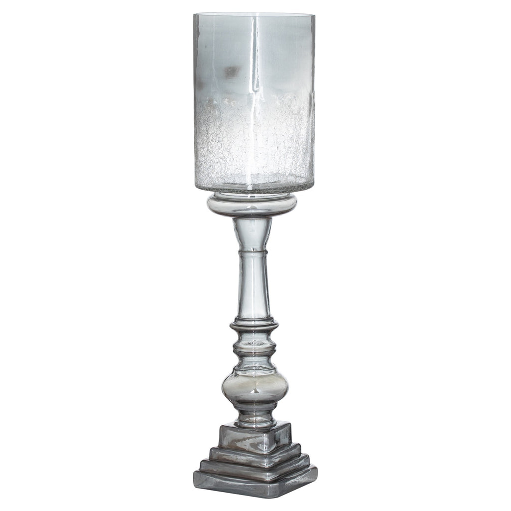 Large Silver Smoked Midnight Glass Candle Holder