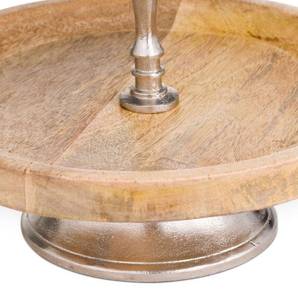Wooden Display Platter Stand With Silver Metallic Detail - Style My Pad zoom