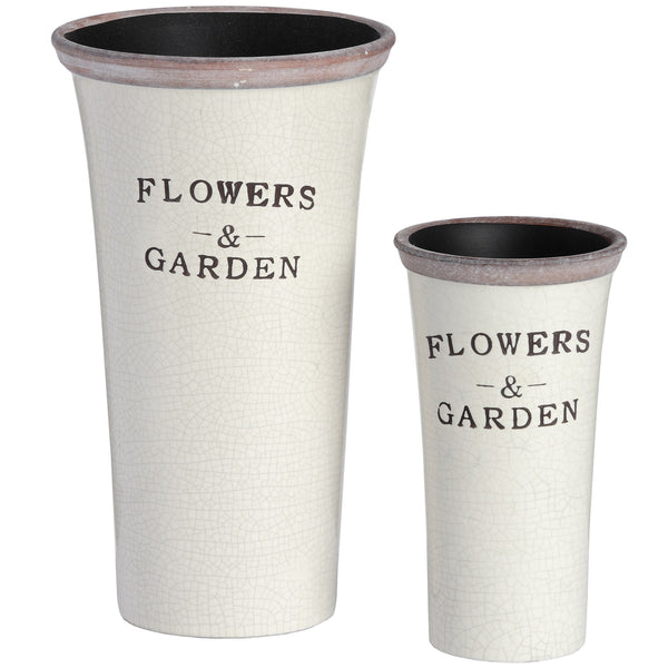 Set of Two Rustic Ceramic 'Flowers & Garden' Planters - Stylemypad